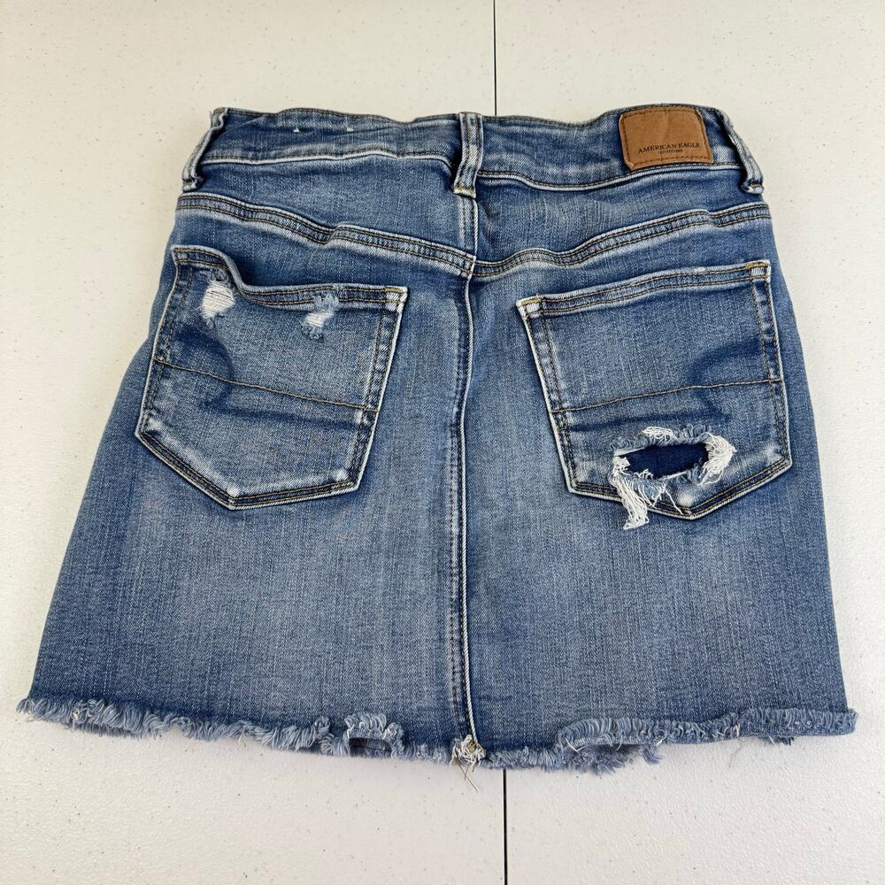 American Eagle Outfitters Skirt Womens 2 Distressed Blue Denim Mini Frayed Hem - Picture 2 of 9
